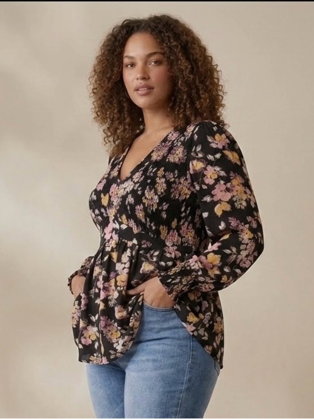 Torrid Black Floral Smocked Tunic Blouse Size 0X